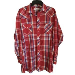 Vintage Corral West Shirt Red Plaid Pearl Snap Ranch‎ Wear Cowboy 18-35 Western